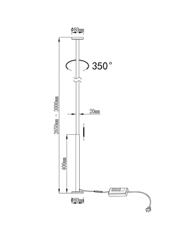Floor lamp 265-300cm LED aluminum and iron 40W warm light 3000K Dimmable