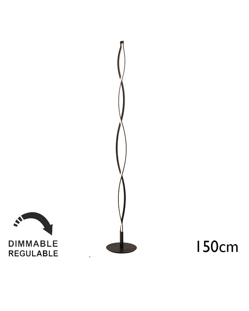 Lámpara de pie 150cm LED de aluminio acrílico y acero acabado negro 20W luz cálida 3000K Regulable