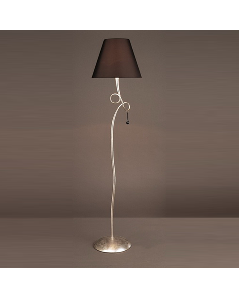 Floor lamp 173cm fabric lampshade black finish and base silver finish E27 20W