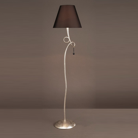 Floor lamp 173cm fabric lampshade black finish and base silver finish E27 20W