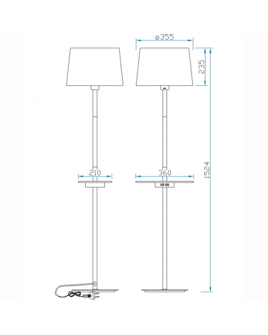 Floor lamp 152.5cm white and wood with support and E27 20W USB charger