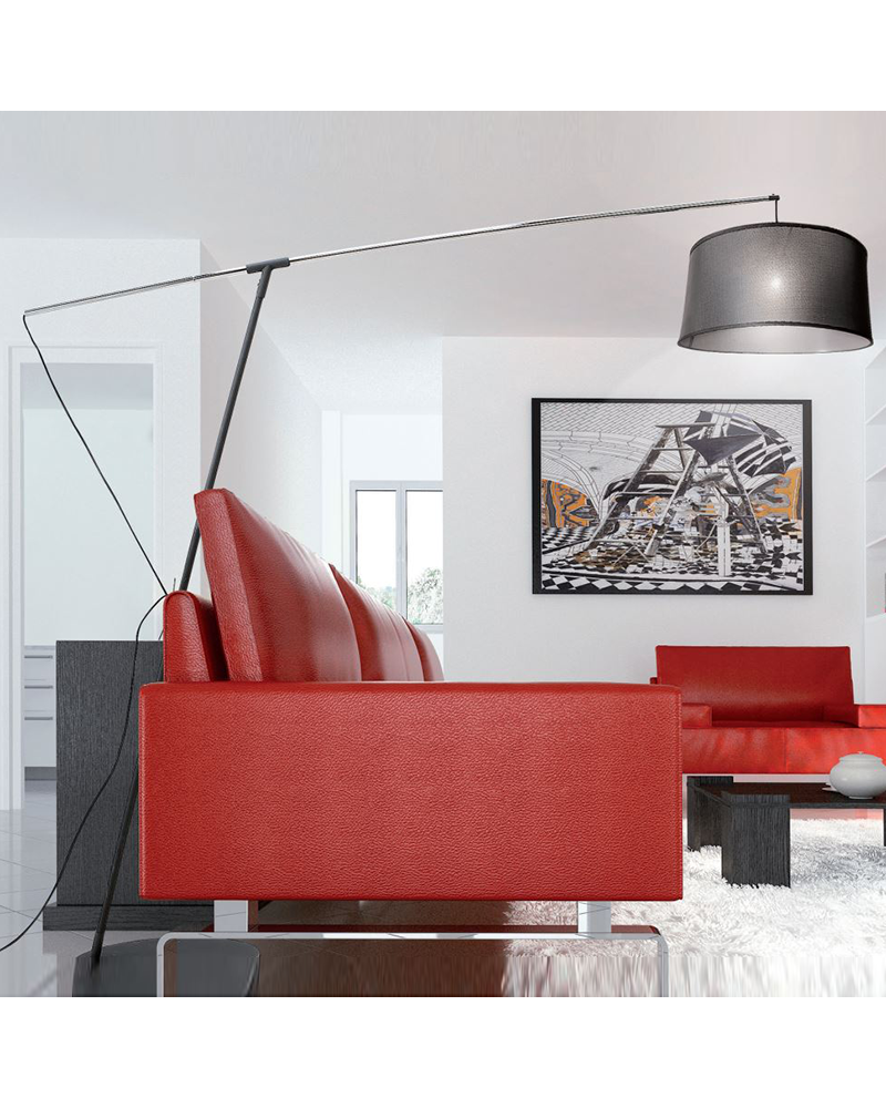 Floor lamp 205cm black metal with black or white shade extensible E27 20W