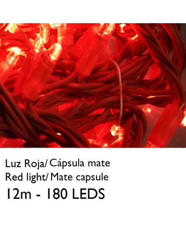 String light 12m and 180 LEDs with 1 cable section and splicable red light IP44 suitable for outdoor use