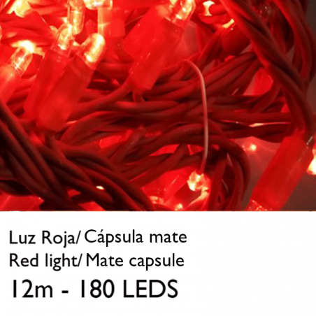 Guirnalda 12m y 180 LEDs de 1 tramo cable y luz roja empalmable IP44 apta para exterior