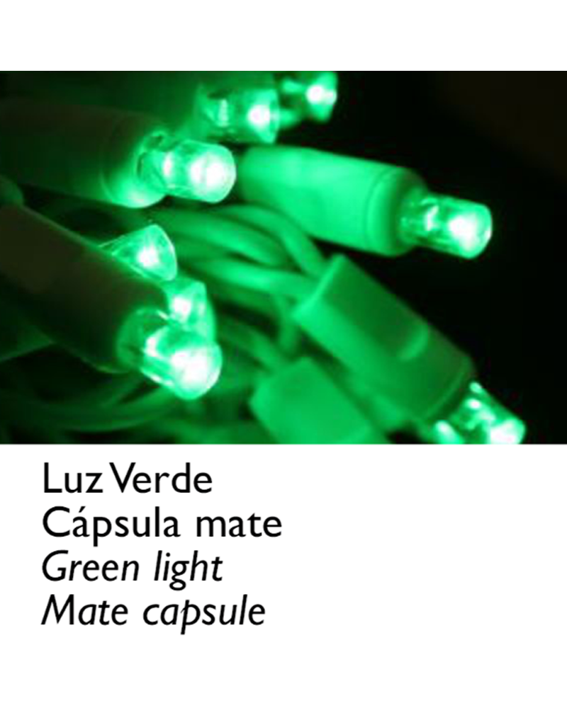 Guirnalda 12m y 180 LEDs de 1 tramo cable blanco y luz verde empalmable IP44 apta para exterior