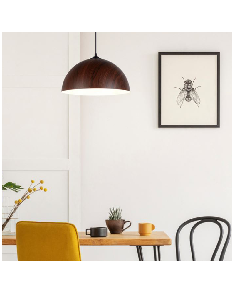 Lámpara de techo 30cm con forma cúpula de metal acabado madera E27 40W