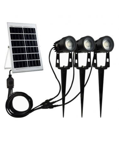 Outdoor projector with 3 spikes with black LED solar panel 3000K 15W IP65