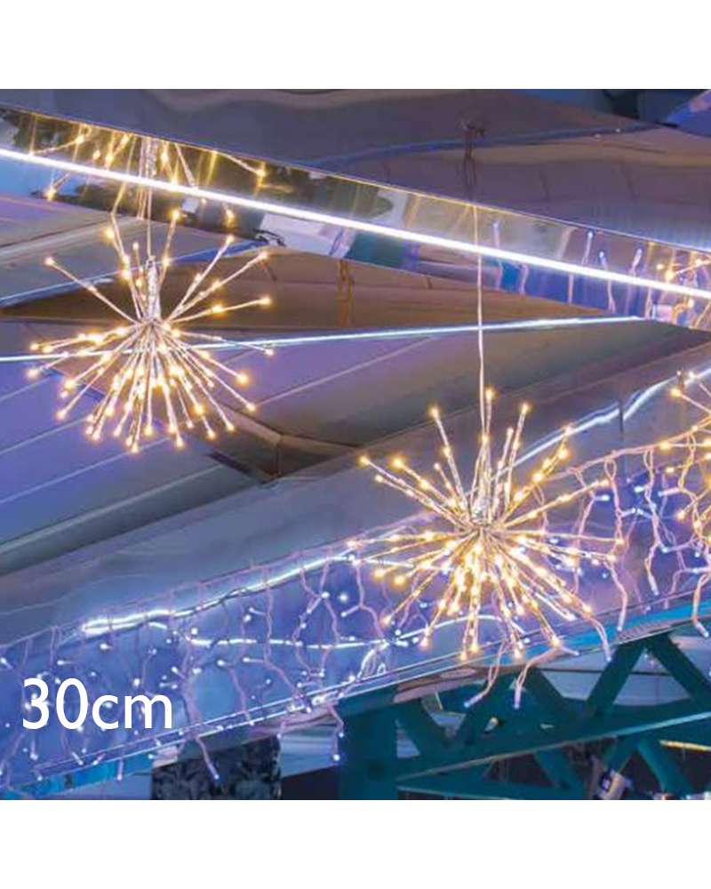Estrella 3D 30cm LED luz cálida cable plateado 6,7W baja tensión 24V IP44