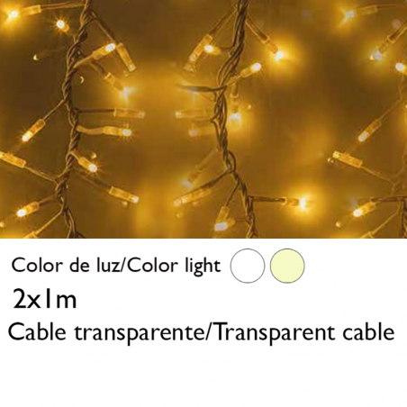 Cortina de LEDs 2x1m cable transparente empalmable con 250 leds IP65 apta para exterior