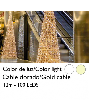 Guirnalda 12m y 100 LEDs cable dorado empalmable para interior