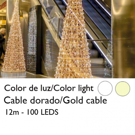 Guirnalda 12m y 100 LEDs cable dorado empalmable para interior