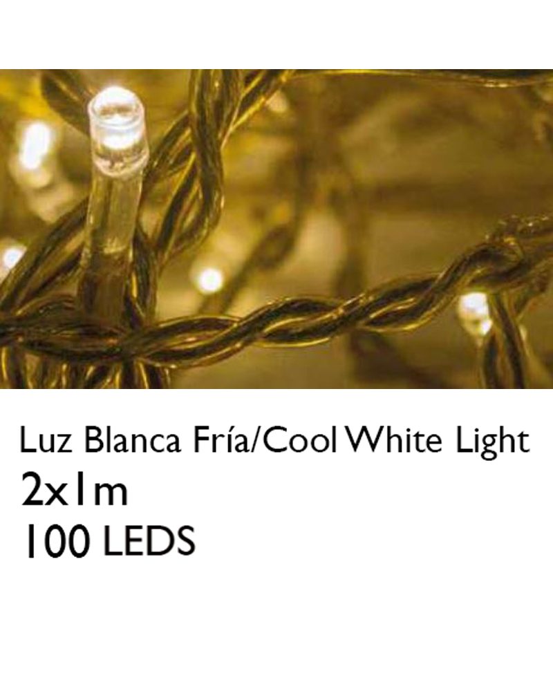 Cortina LED 2x1m Leds blanco frio, cable dorado, empalmable y apto para interiores
