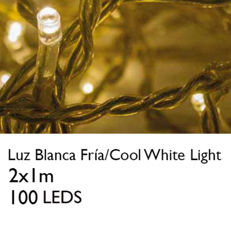 Cortina LED 2x1m Leds blanco frio, cable dorado, empalmable y apto para interiores