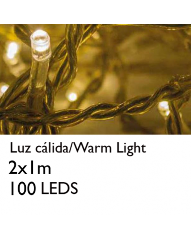 Cortina LED 2x1m Leds luz cálida, cable dorado, empalmable y apto para interiores