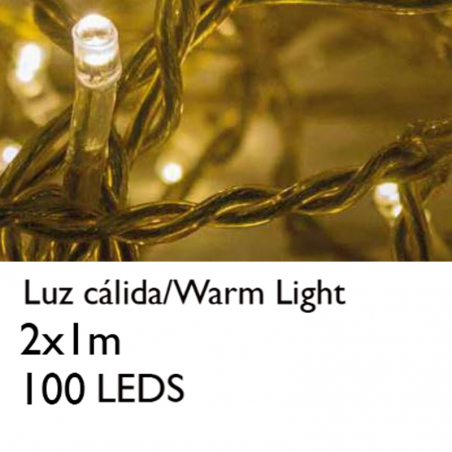 Cortina LED 2x1m Leds luz cálida, cable dorado, empalmable y apto para interiores