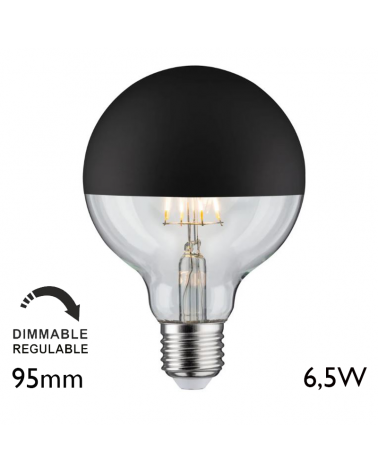 Globe Bulb 95 mm. Dome Black matt LED filaments Dimmable E27 5W 2700K 600Lm.