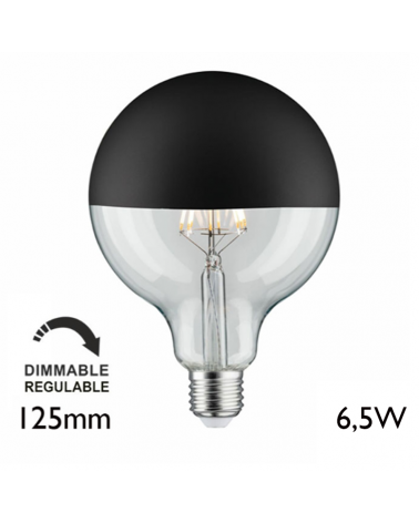 Globe Bulb 125 mm. Dome Black matt LED filaments Dimmable E27 5W 2700K 600Lm.