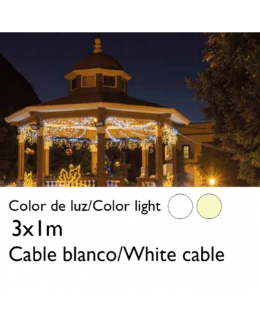 Connectable 3x1m LED curtain icicle ice effect, white cable, with 102 LEDs IP65 suitable for outdoor