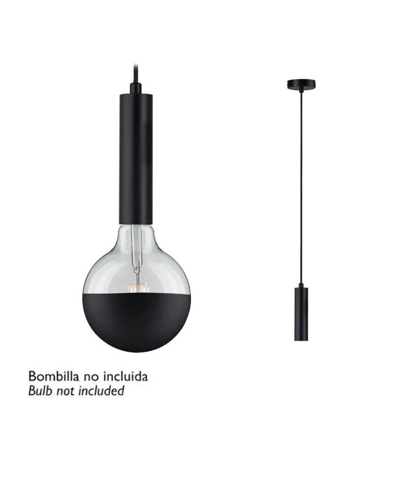 Pendel cilindro en metal acabado negro cable textil 60W E27