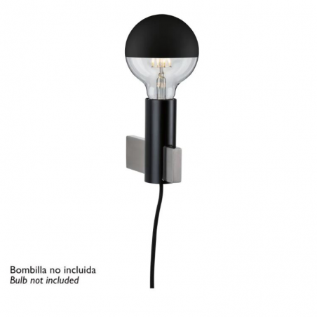 Black and gray metal wall light with textile cable and E27 20W lamp holder