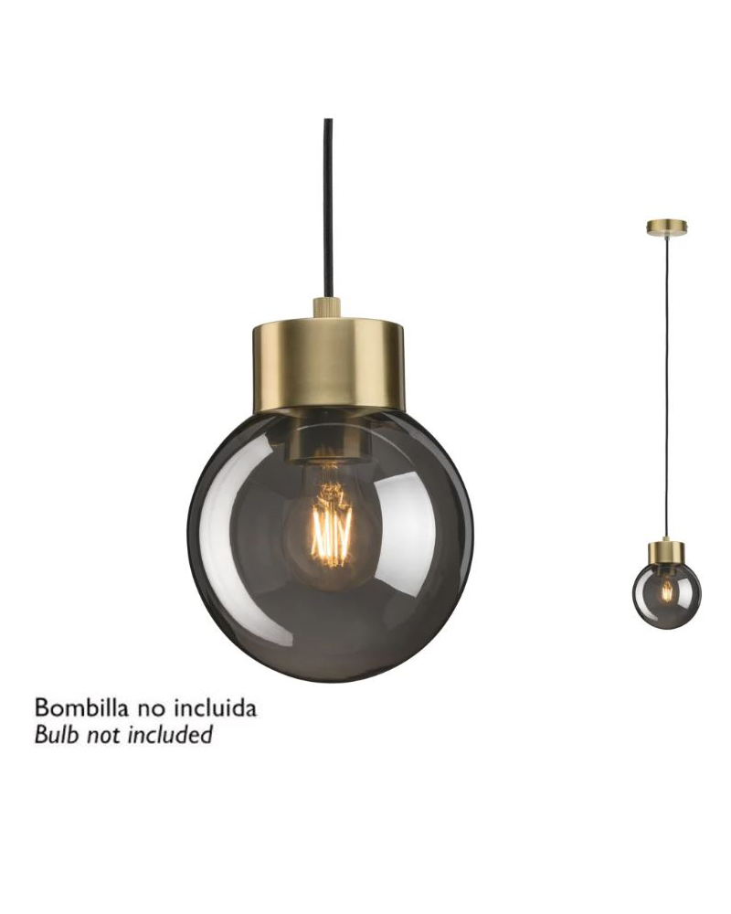 Lámpara de techo 16,5cm con pantalla de cristal con forma de esfera y soporte de metal acabado latón 20W E27