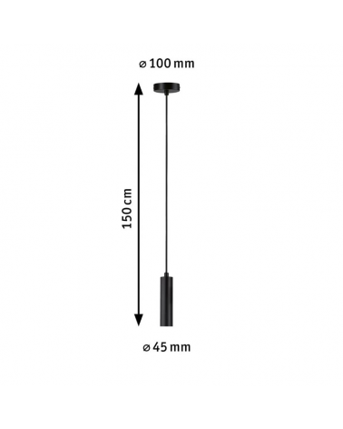Metal cylinder pendant with black finish textile cable 60W E27