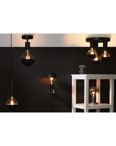 Metal cylinder pendant with black finish textile cable 60W E27