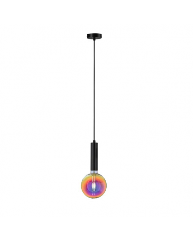 Metal cylinder pendant with black finish textile cable 60W E27