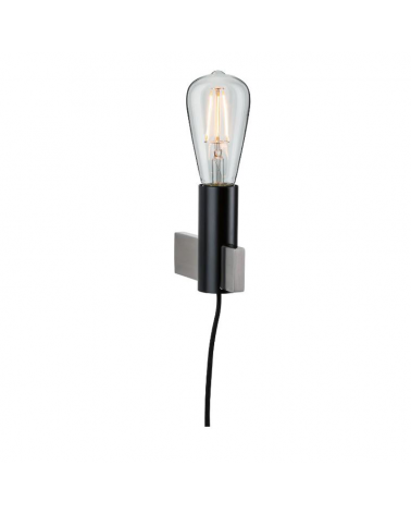 Black and gray metal wall light with textile cable and E27 20W lamp holder