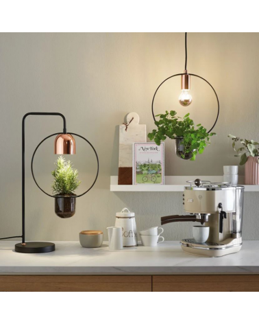 Black metal and copper indoor plant table lamp 20W GU10
