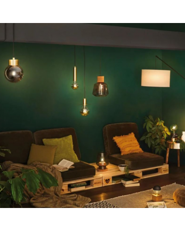 Pendel cilindro en metal acabado latón cable textil 60W E27