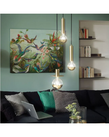 Pendel cilindro en metal acabado latón cable textil 60W E27