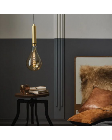 Pendel cilindro en metal acabado latón cable textil 60W E27