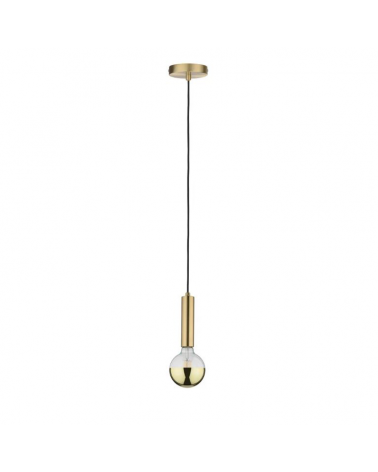 Metal cylinder Pendant with brass finish textile cable 60W E27
