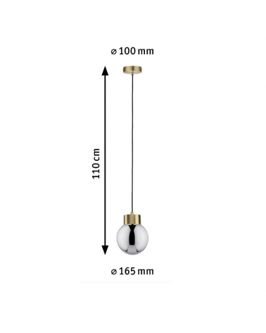 Ceiling lamp 16.5cm with sphere-shaped glass lampshade and brass finish metal support 20W E27