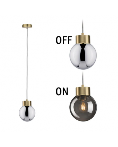 Ceiling lamp 16.5cm with sphere-shaped glass lampshade and brass finish metal support 20W E27