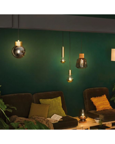 Ceiling lamp 16.5cm with sphere-shaped glass lampshade and brass finish metal support 20W E27