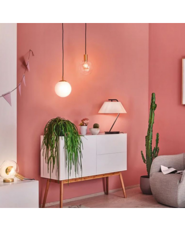 Lámpara de techo 20cm con pantalla de cristal con forma de esfera y soporte de metal acabado latón 20W E27