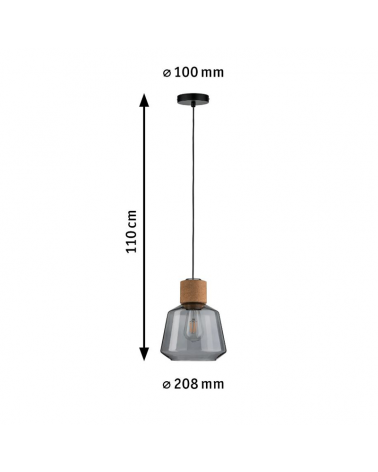 Lámpara de techo de 20,8cm de diámetro con pantalla en vidrio ahumado y metal color negro y corcho 20W E27