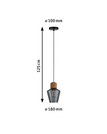 Lámpara de techo de 18cm de diámetro con pantalla en vidrio ahumado y metal color negro y corcho 20W E27