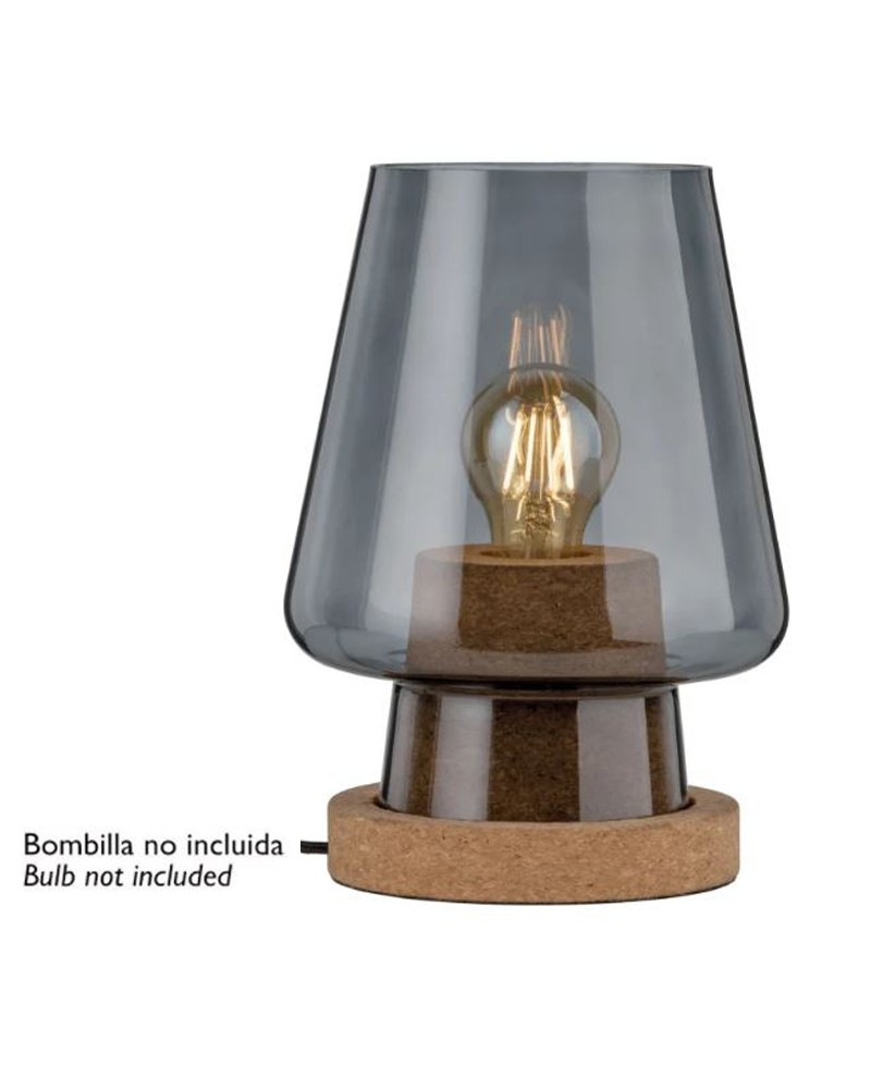 Table lamp 25.5cm high with shade in smoked glass and cork colored metal 20W E27