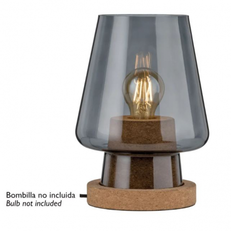 Table lamp 25.5cm high with shade in smoked glass and cork colored metal 20W E27