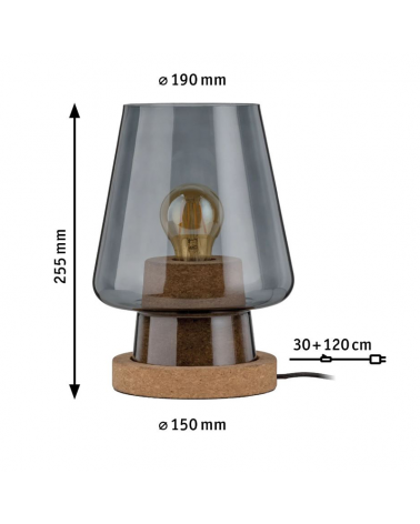 Lámpara de mesa de 25,5cm de alto con pantalla en vidrio ahumado y metal color corcho 20W E27