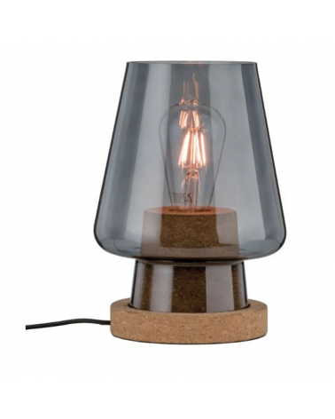 Table lamp 25.5cm high with shade in smoked glass and cork colored metal 20W E27