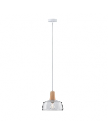 Lámpara de techo 24cm campana cristal detalle madera 20W E27