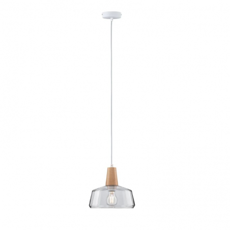 Lámpara de techo 24cm campana cristal detalle madera 20W E27