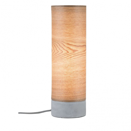 Lámpara de mesa de 35cm de alto con pantalla en madera y hormigón color gris 20W E14