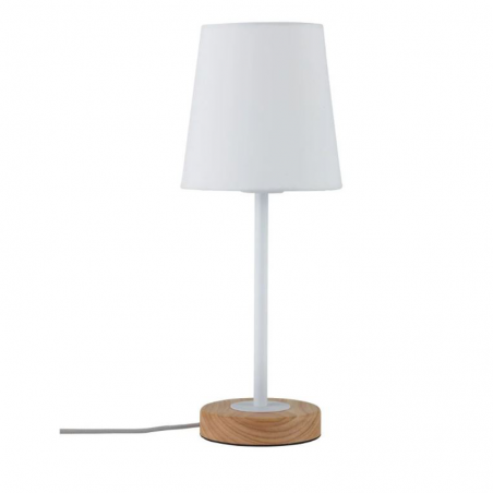 Lámpara de mesa nórdica pantalla blanca con base de madera 20W E27