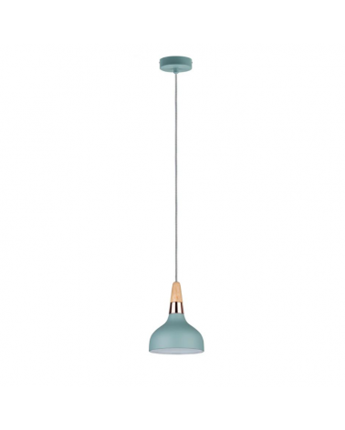 Turquoise blue Nordic ceiling lamp with wood and copper detail 20W E14