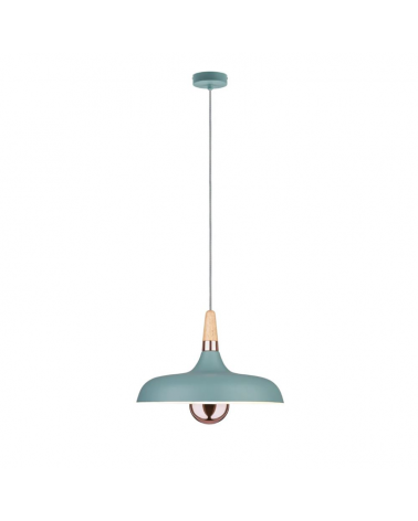 Turquoise blue Nordic ceiling lamp with wood and copper detail 20W E14